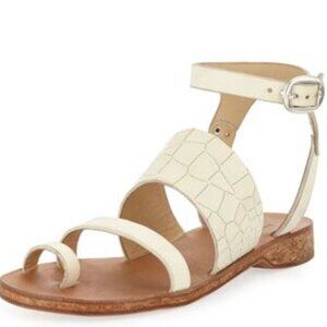 Rag & Bone Chartan Croc-Embossed Leather Strappy White Sandals